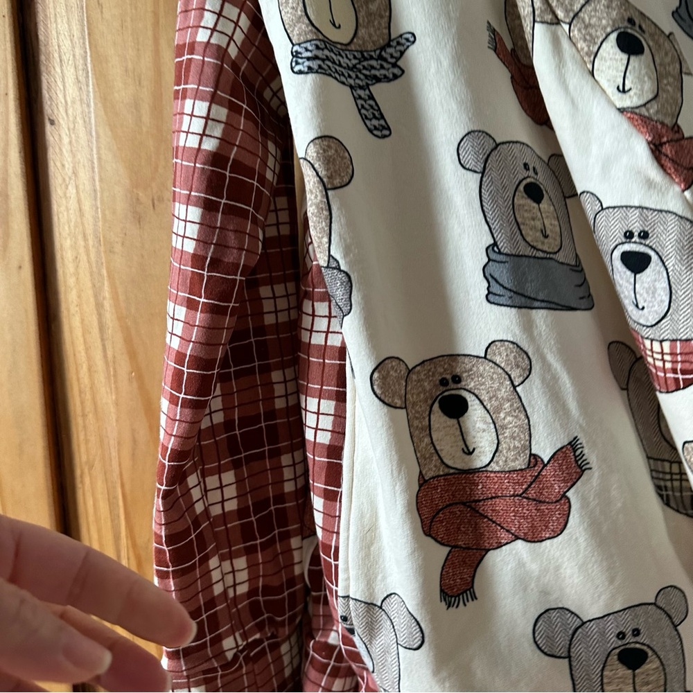 Perfectly Imperfect Comfy Teddy Bear Plaid Pajama Loungewear Wrap Top - Large - Picture 6 of 10